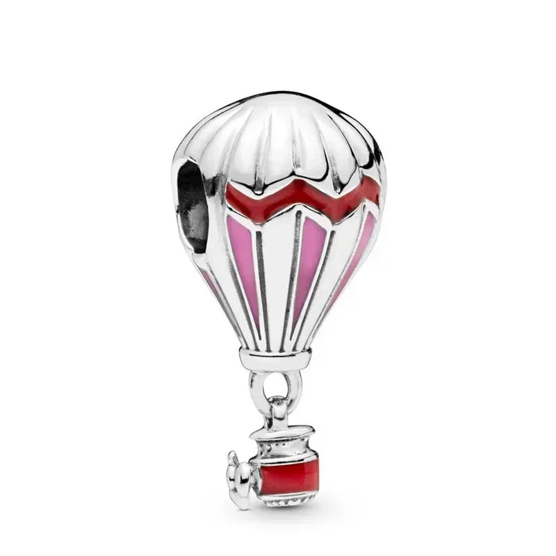 925 Sterling Silver Pink Flower Balloon Coffee Cup Charm Beads for DIY Bracelets Perfect Gift for Women AMC20001