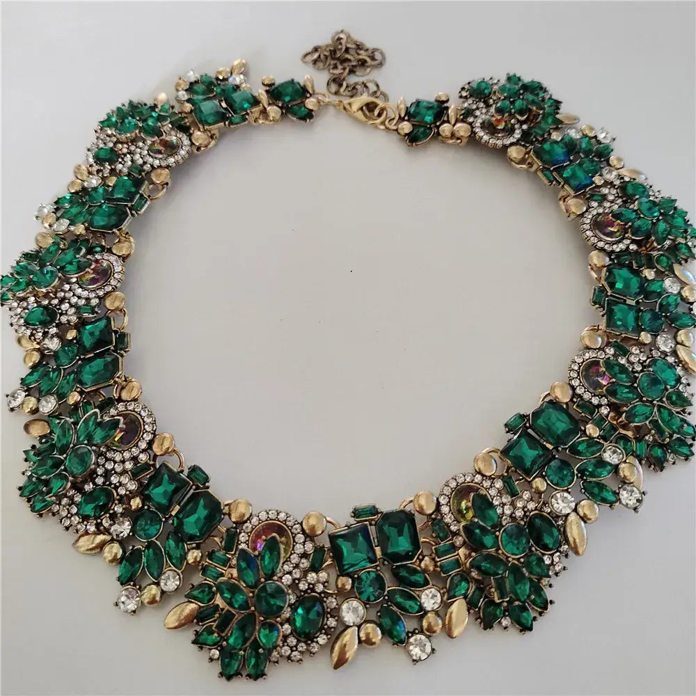 Indian Ethnic Crystal Rhinestone Necklace Earrings Set for Bridal 2024 Green