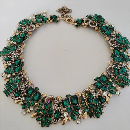 Indian Ethnic Crystal Rhinestone Necklace Earrings Set for Bridal 2024 Green