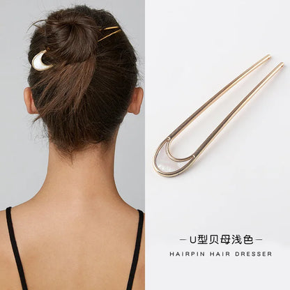 Elegant Turquoise Enamel Shell Hairpin for Women Luxury Metal U Shape Hair Stick