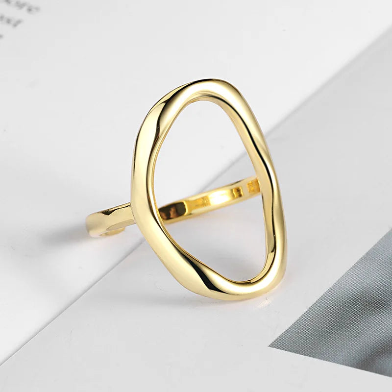 Fashionable Silver Color Irregular Oval Couple Rings with 14k Gold Plating for Men and Women