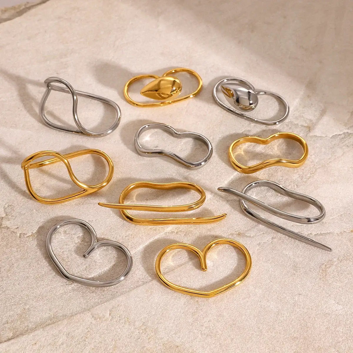 Youthway Minimalist Geometric Double Finger Ring Set 18K Gold Plated