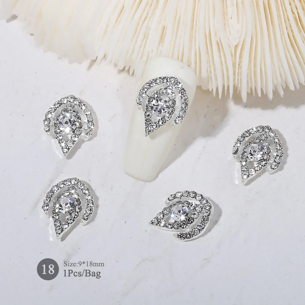 Elegant Gold Silver Metal Bowknot Nail Charm 3D Rhinestone Decor for DIY Manicure Art