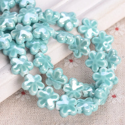 10 Pack Star Flower Shape 12mm Shiny Ceramic Loose Beads for DIY Jewelry and Earring Creations