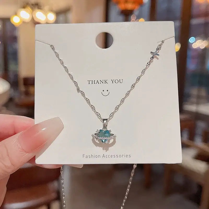 Korean Fashion Vintage Blue Crystal Pendant Necklace