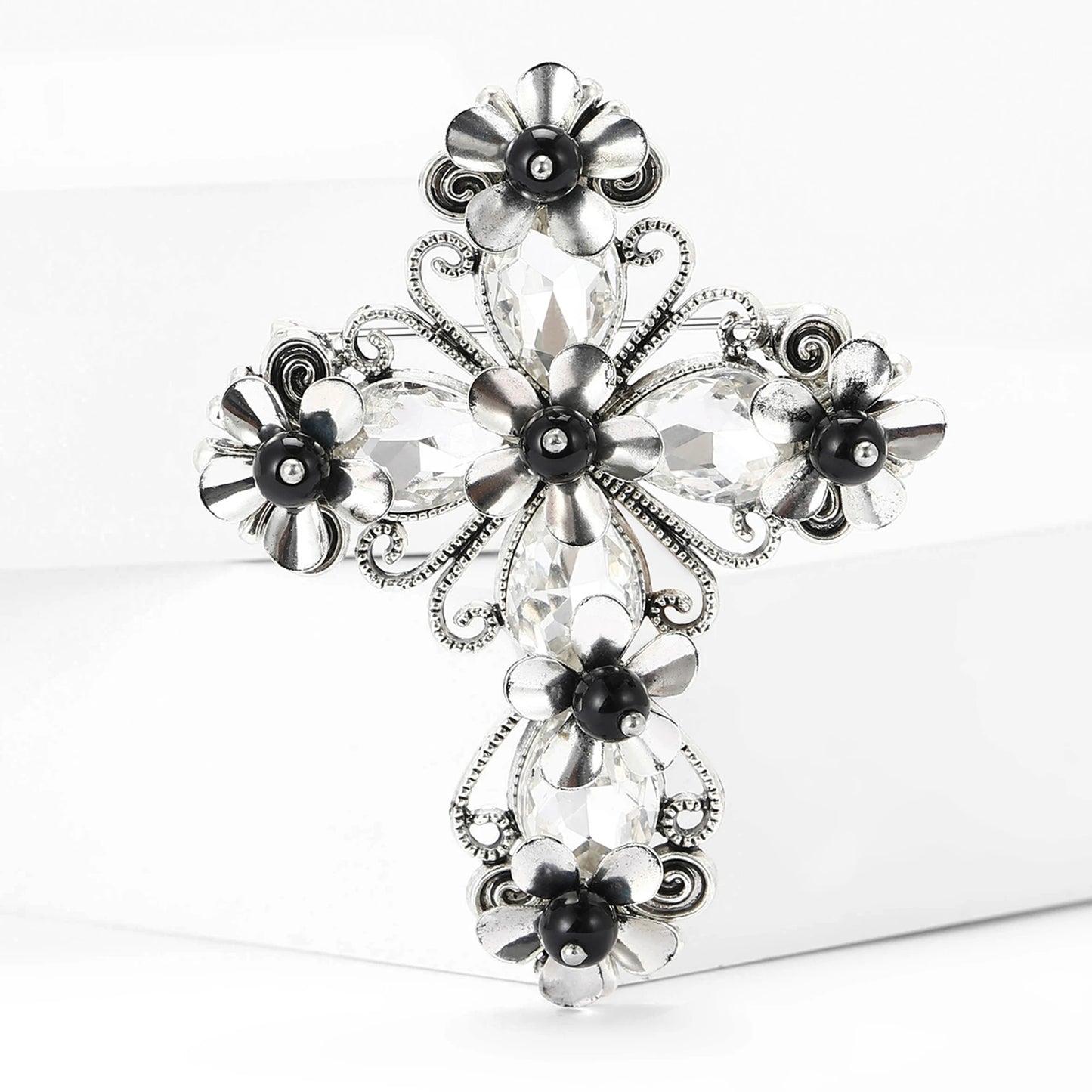 Rhinestone Cross Brooches for Women Stylish Floral Pins Perfect for Parties and Gifts
