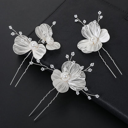 Elegant Pearl Flower Wedding Hairpin Comb Set for Brides