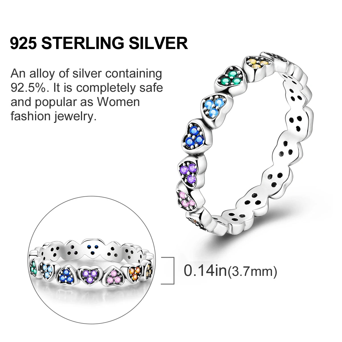New 925 Sterling Silver Heart Shaped Zircon Starmoon Ring for Women Fine Engagement Wedding Jewelry Gifts SER003