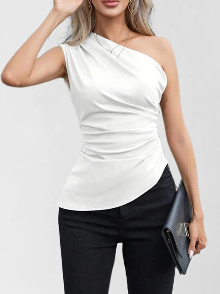 Dozw Women One Shoulder Vest Allseason Slim Fit Party Top