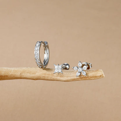 3PCS 18K Gold Plated Stainless Steel Zircon Flower Hoop Earrings Set for Women Trendy Wedding Jewelry