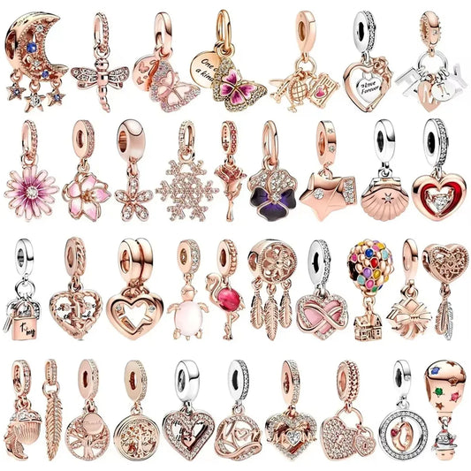 925 Silver Rose Gold Family Tree Heart Beads Charm for Women DIY Necklace Bracelet Jewelry Gift