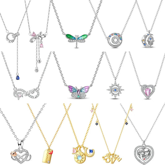 925 Sterling Silver Heart Butterfly Pendant Adjustable Sparkle Necklace for Women Elegant DIY Gift Jewelry