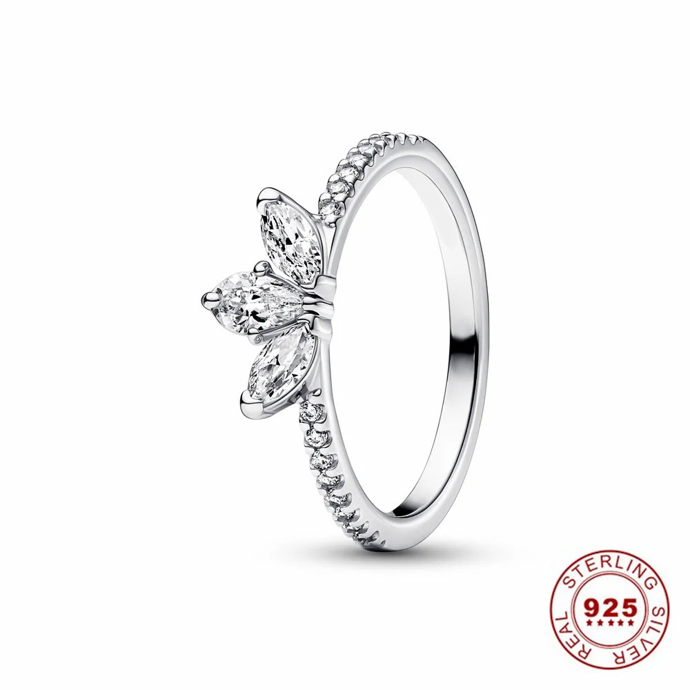 Hot Sale Original 925 Sterling Silver Tiara Heart Sparkling Wedding Ring Rose Gold Women Sun and Moon Crystals Jewelry PAR293