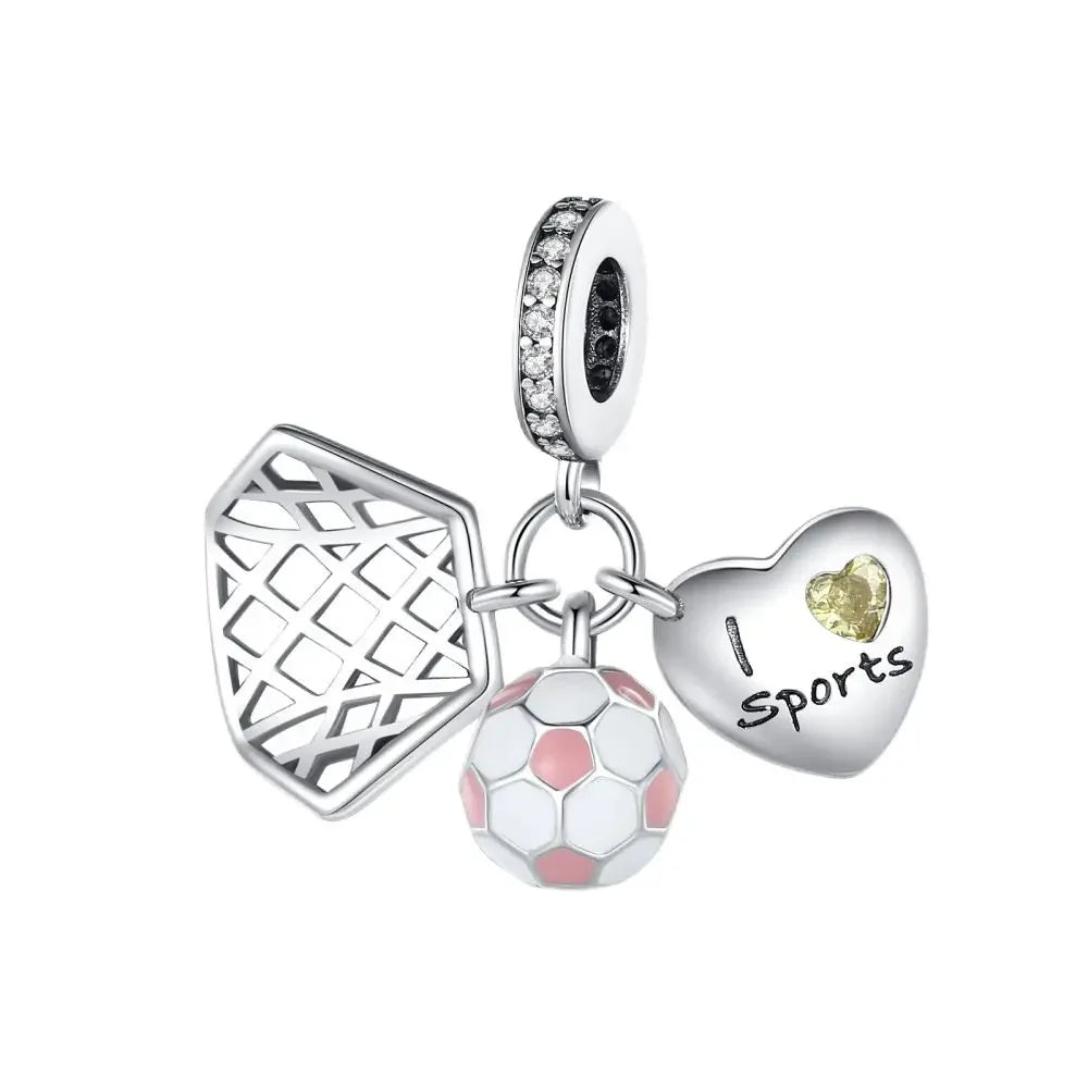 Original 925 Sterling Silver Sports Ball Charms Earrings Beads Pendants for Bracelet Necklace Jewelry Gift