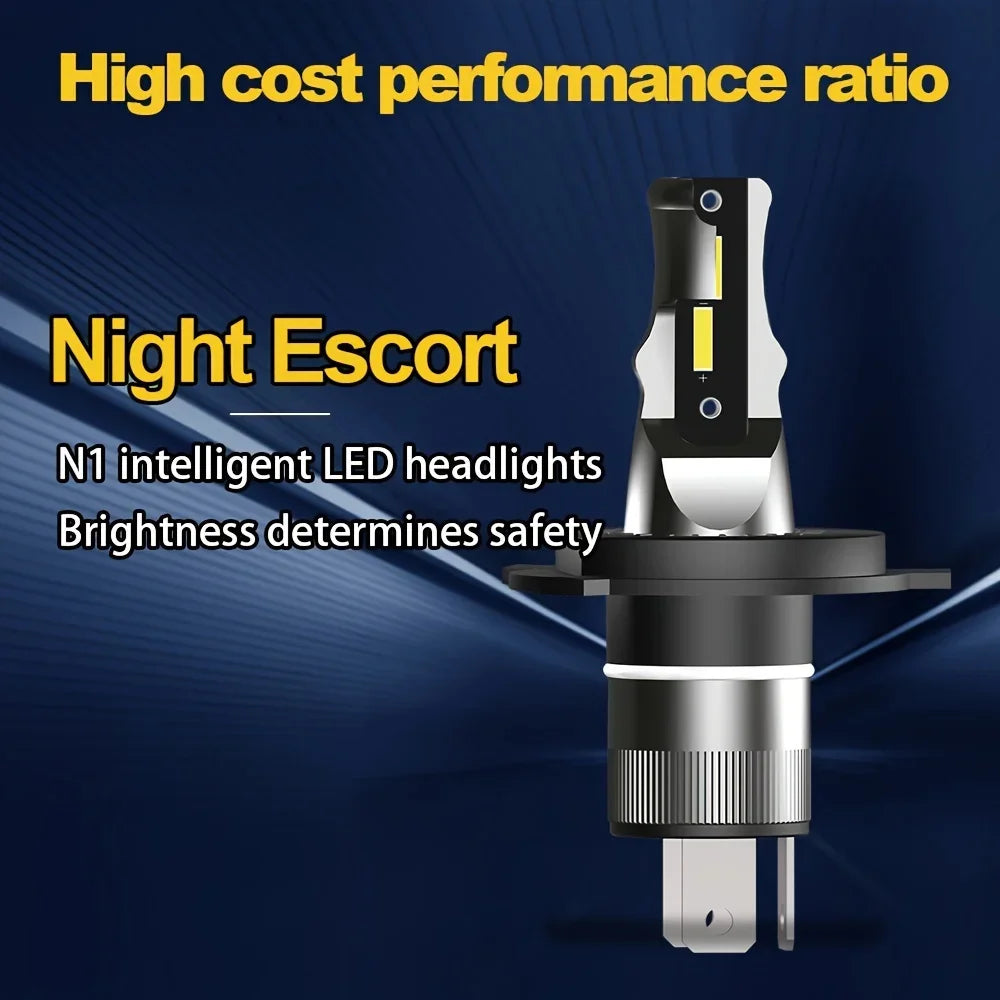 Ultra-Bright H4 LED Headlight Bulbs 30000LM 6000K White with CSP Chips and Built-In Fan