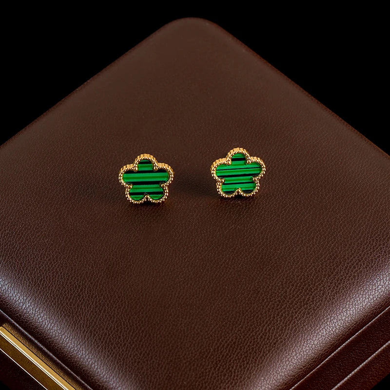 Ganemly 316L Stainless Steel Four Color Five Leaf Clover Flower Jewelry Set for Women