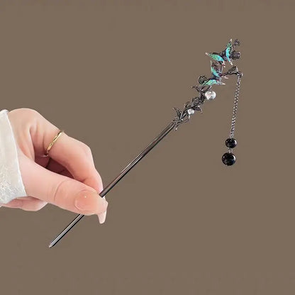 Elegant Double Butterfly Tassel Hair Stick for Vintage Chinese Style Hairwear