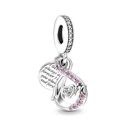 Romantic 925 Sterling Silver Pink Lipstick Heart Bow Rose Flower Zircon Charm Bead for DIY Bracelet Jewelry Gift