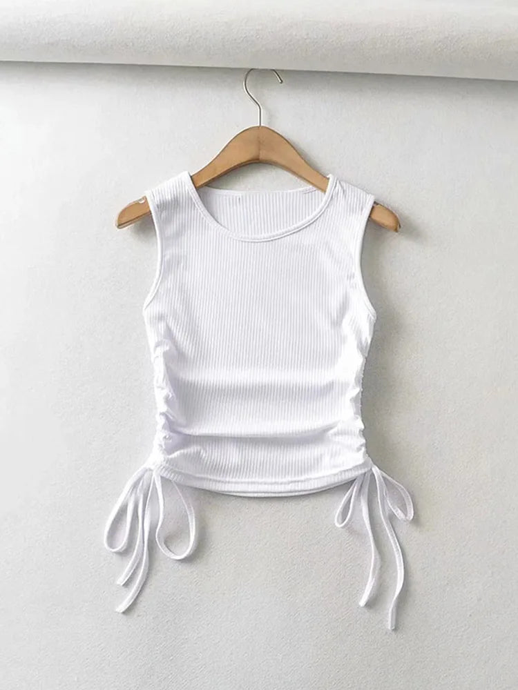 2025 Summer Women Solid Crop Top With Side Club Strings