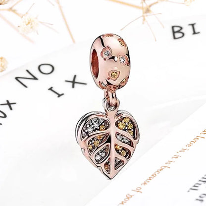 Rose Gold Winged Angel Heart Charm Bead Pink Daisy Spacer