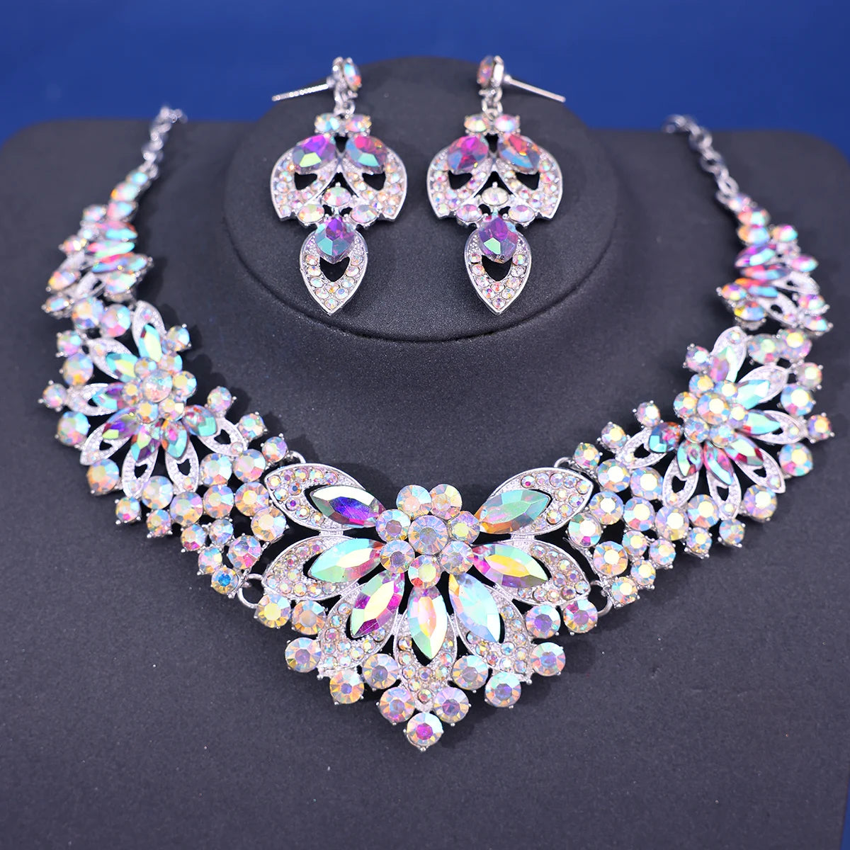 Fashionista Crystal Rhinestone Bridal Jewelry Set - Top-Rated Wedding Accessories for Women silver AB