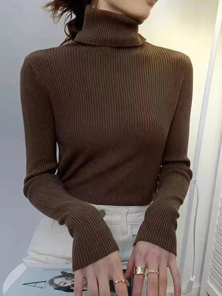 Women Slim Turtleneck Long Sleeve Pullover Sweater Autumn