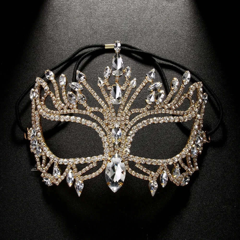 Stonefans Eye Hollow Rhinestone Mask Veil for Cosplay and Dance Gold-color