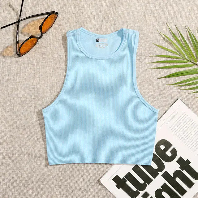 Women’s Seamless Rib-Knit Crop Top Elastic Sleeveless Casual Streetwear Tank