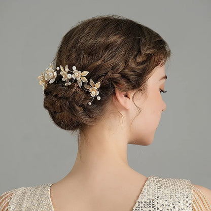 Elegant Pearl Flower Wedding Hairpin Comb Set for Brides