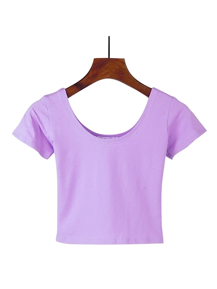 Dozw Solid Crop Top For Women Slim Fit High Waist Tee