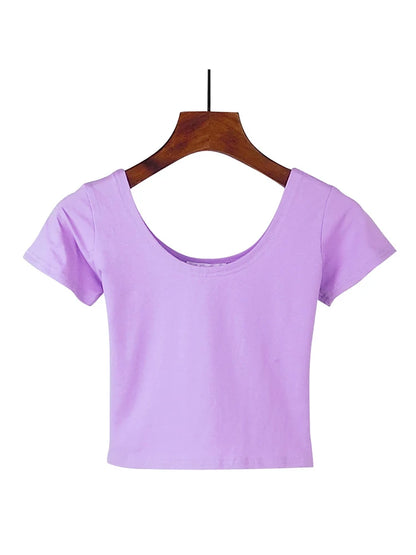 Dozw Solid Crop Top For Women Slim Fit High Waist Tee