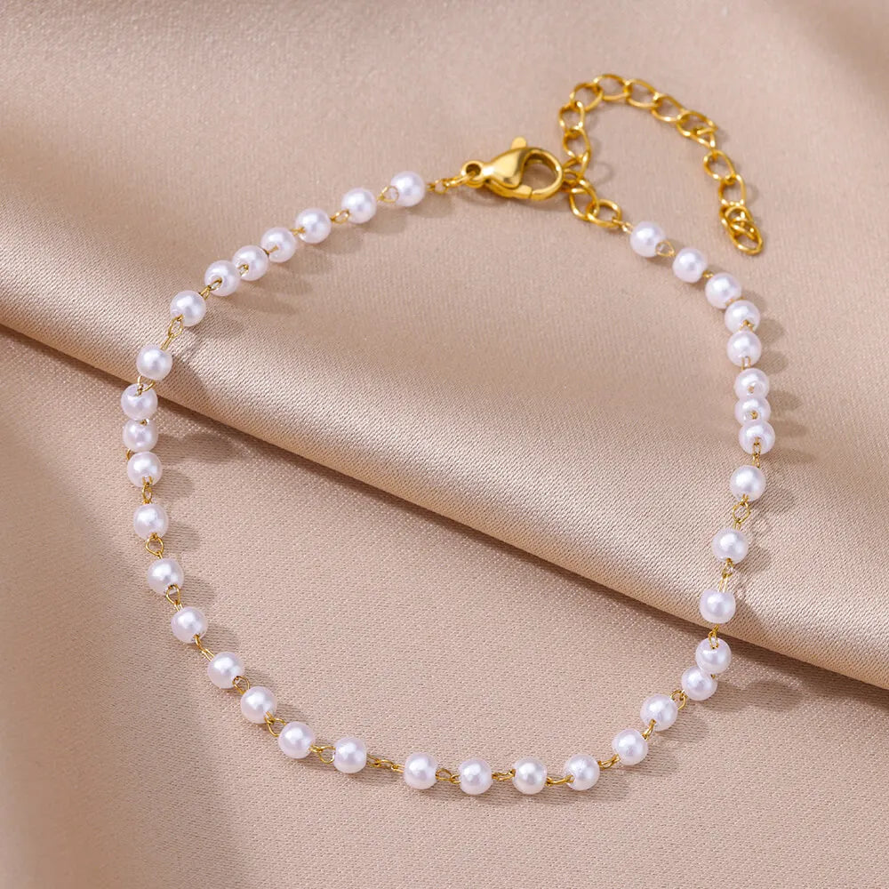 Gold Imitation Pearl Anklets for Women with Stainless Steel Chain - Perfect Summer Beach Accessories and Gifts