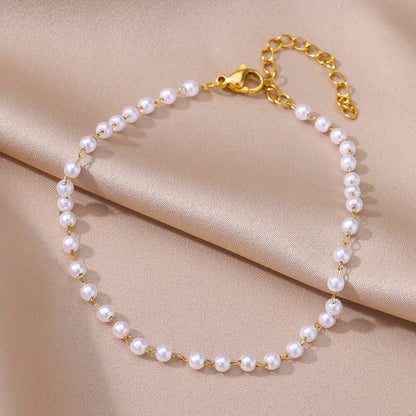 Gold Imitation Pearl Anklets for Women with Stainless Steel Chain - Perfect Summer Beach Accessories and Gifts