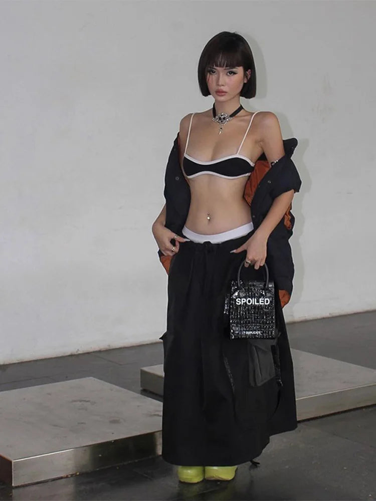 Black Crop Top Print Sleeveless Tank Y2K Grunge Camisole