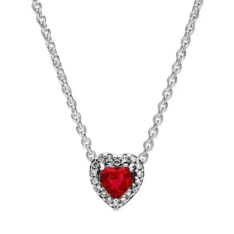 New 925 Sterling Silver Heart Shaped Earrings Rings Necklaces Pink Red Rainbow Luxury Set Sparkling Charm Jewelry Gifts Pink