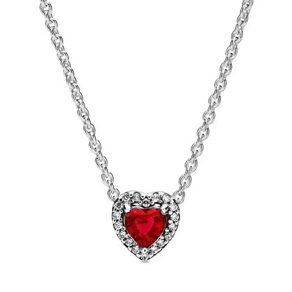 New 925 Sterling Silver Heart Shaped Earrings Rings Necklaces Pink Red Rainbow Luxury Set Sparkling Charm Jewelry Gifts Pink