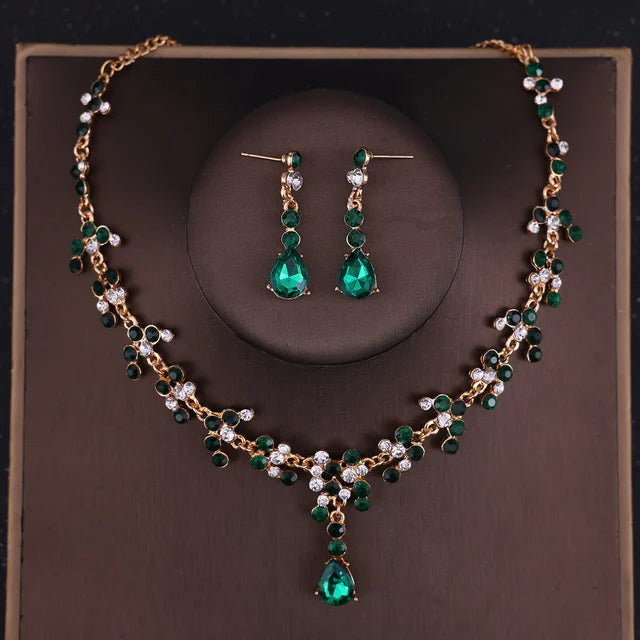 Baroque Crystal Tiara & Crown Jewelry Set - Top-Rated Rhinestone Bridal Accessories Green