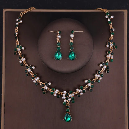 Baroque Crystal Tiara & Crown Jewelry Set - Top-Rated Rhinestone Bridal Accessories Green