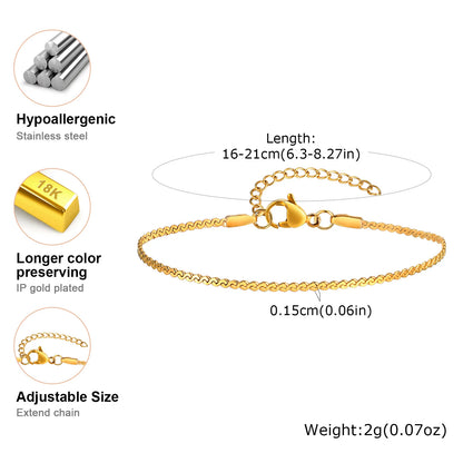 Elegant Gold Plated Link Bracelet for Women - Adjustable Stainless Steel Waterproof Jewelry