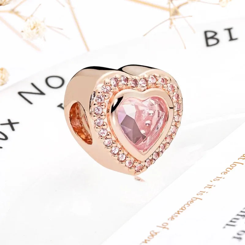 Rose Gold Winged Angel Heart Charm Bead Pink Daisy Spacer