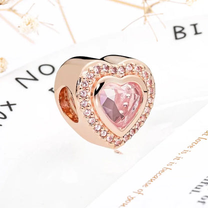 Rose Gold Winged Angel Heart Charm Bead Pink Daisy Spacer