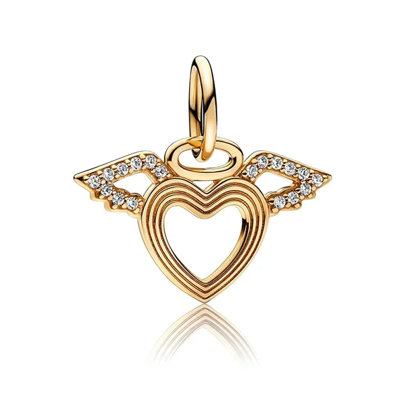 925 Sterling Silver Gold Heart and Maple Leaf Charms Sparkling Zircon Pendant for Women DIY Bracelet Fine Jewelry Gift