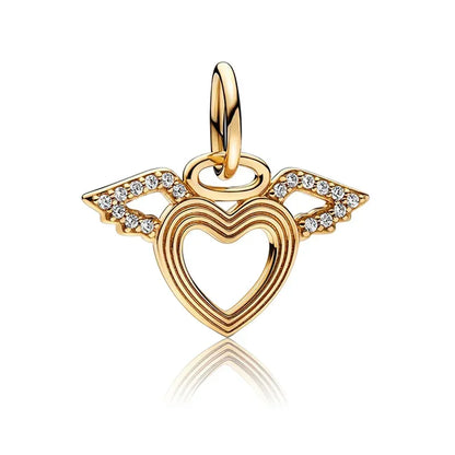 925 Sterling Silver Gold Heart and Maple Leaf Charms Sparkling Zircon Pendant for Women DIY Bracelet Fine Jewelry Gift