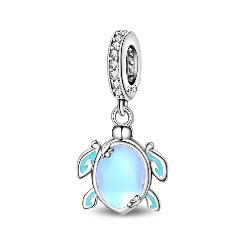 Sparkling Purple Jellyfish Sterling Silver 925 Charm Bead Birthday Pendant for DIY Bracelet Jewelry
