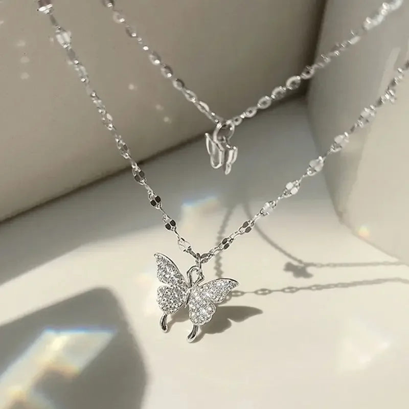 Sparkling Double Layer Butterfly Necklace for Women Exquisite Jewelry for Parties and Gifts 80200101