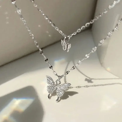 Sparkling Double Layer Butterfly Necklace for Women Exquisite Jewelry for Parties and Gifts 80200101