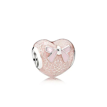 925 Sterling Silver Pink Flower Balloon Coffee Cup Charm Beads for DIY Bracelets Perfect Gift for Women AMC0050