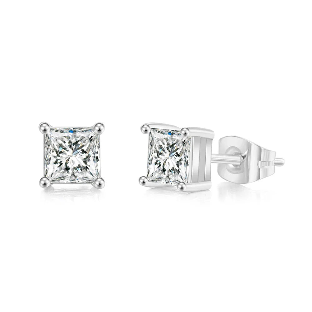 Square Clear Zircon Stud Earrings for Women and Men Stylish Ear Accessories with Various Size Crystals