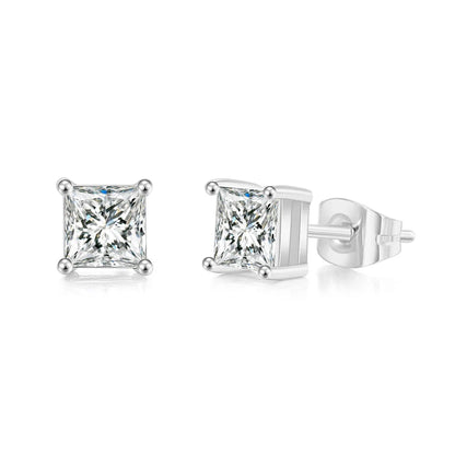 Square Clear Zircon Stud Earrings for Women and Men Stylish Ear Accessories with Various Size Crystals