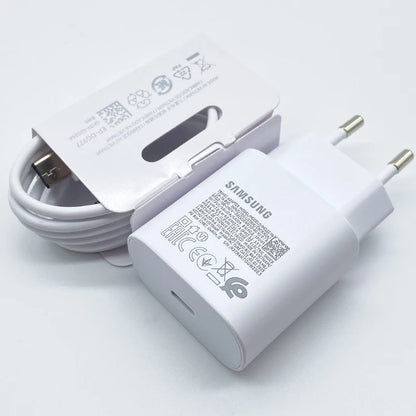 Samsung 25W Super Fast Charger USB Type C Adapter With 3A Cable Intelligent Charge For Galaxy S24 S23 S22 S21 S20 A54 A34 Z Flip 4 5 6 Z Fold Compatible